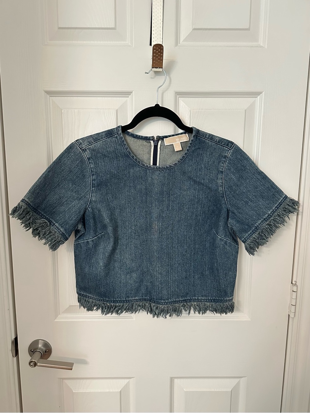 MICHAEL Michael Kors Denim Frayed Fringe Crop Top M